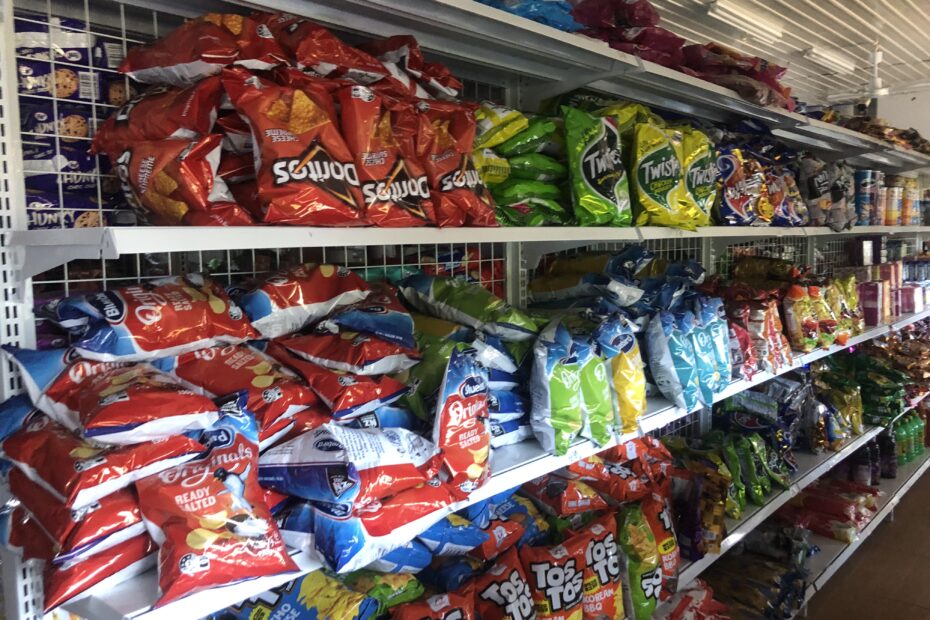 Is it easy to be a vegetarian in Tonga? A grocery store in Tonga is full of chips and processed food. This isle is the chip aisle which is 1 of 2 aisles