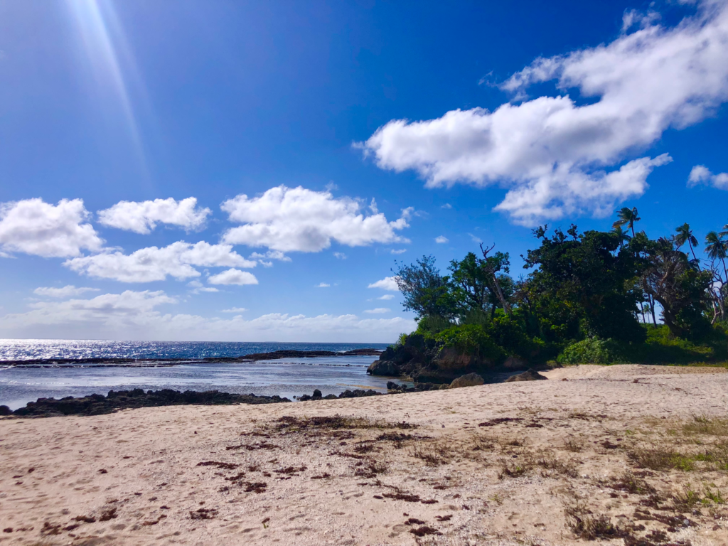 The beaches on 'Eua, Tonga. White sand beach and blue skies overhead!