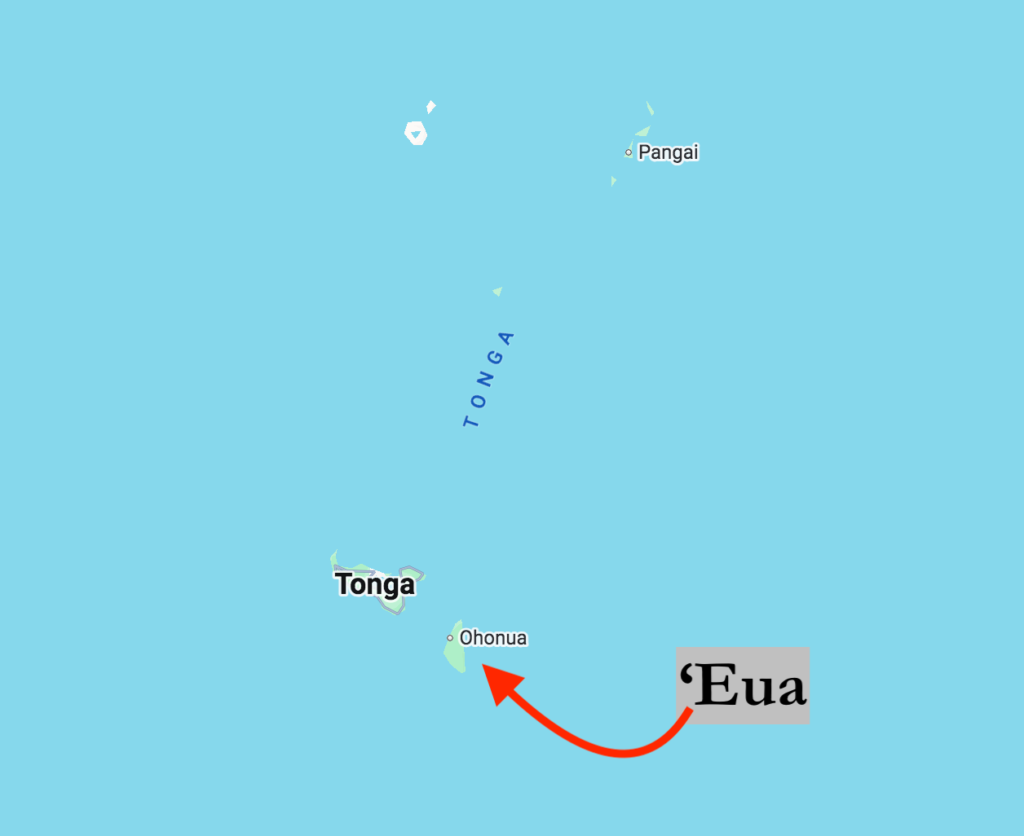 How to get to 'eua tonga. screenshot of google maps showing 'eua off to the southeast of mainland tonga