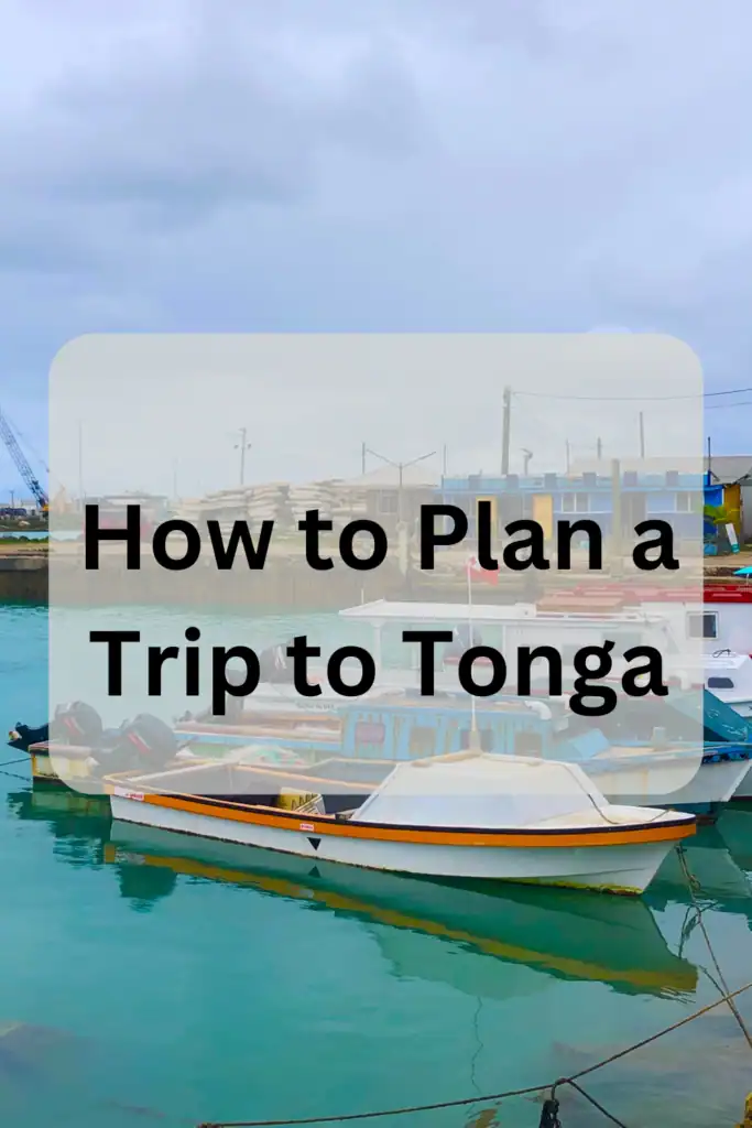 words how to plan a trip to tonga written over an image of boats in a harbor