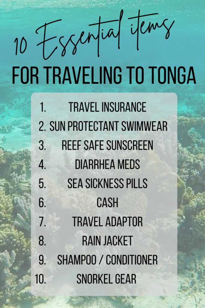 list of 10 essential items for traveling to tonga