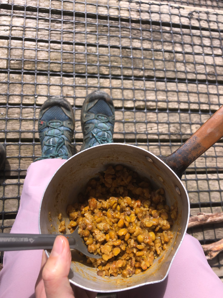 backpacking food on the heaphy track. view into my bowl of red lentil dal