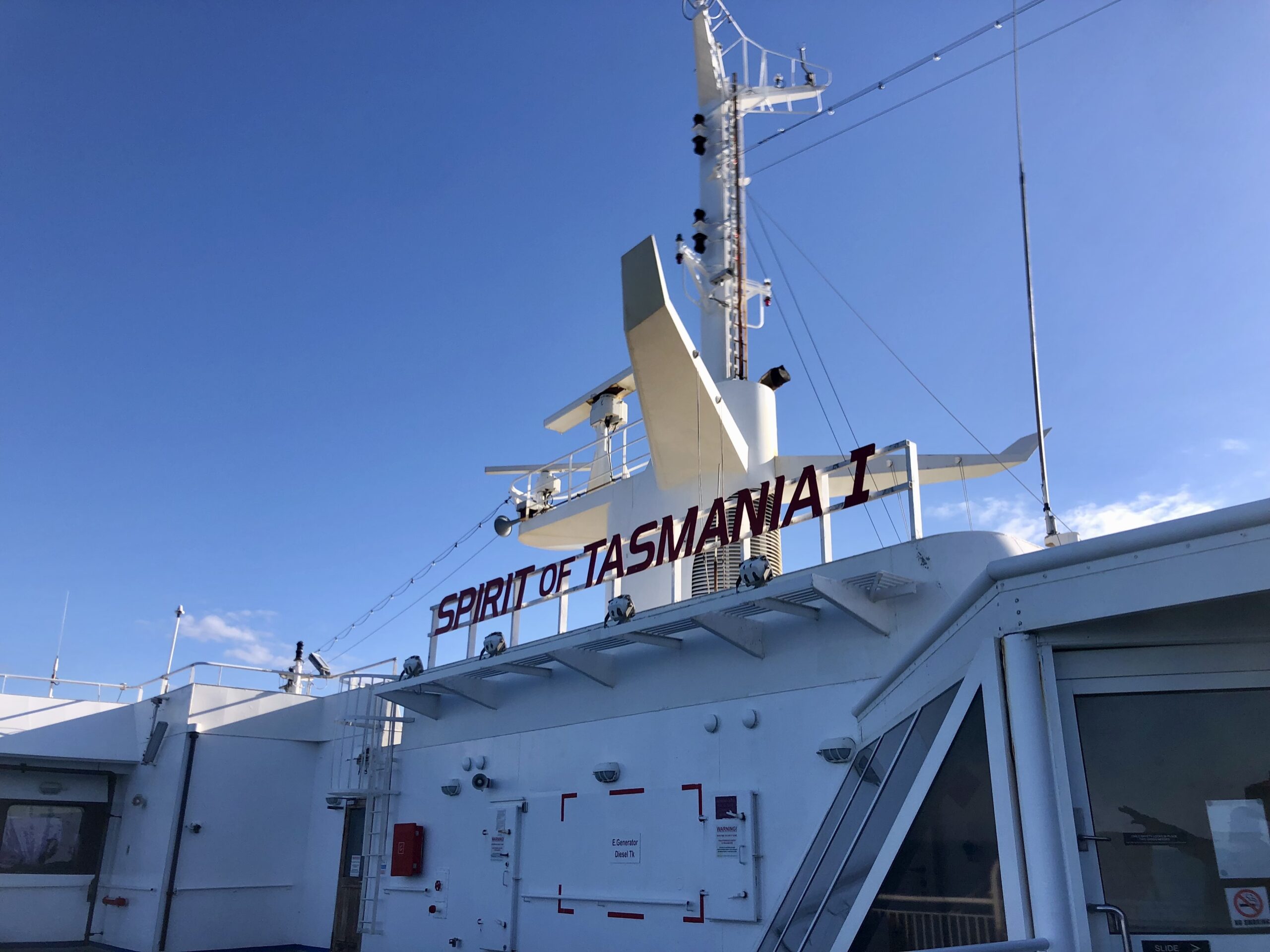 top of boat including radar with the words spirit of tasmania